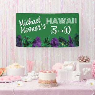 Green, Plum Hawaii 5-0 50th Birthday Party Banner