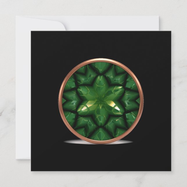 Green Pointed Star Fractal With Copper Frame Invitation (Front)