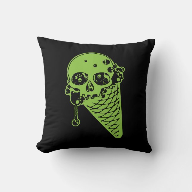 Green Poison Ice Cream Cone Throw Pillow (Front)