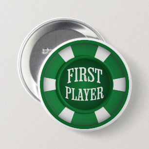 Green Poker Chip First Player Board Game    7.5 Cm Round Badge