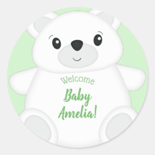 Green Polar Bear Baby Shower Classic Round Sticker