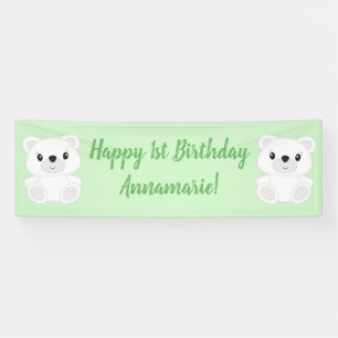 Green Polar Bear Birthday Party Banner