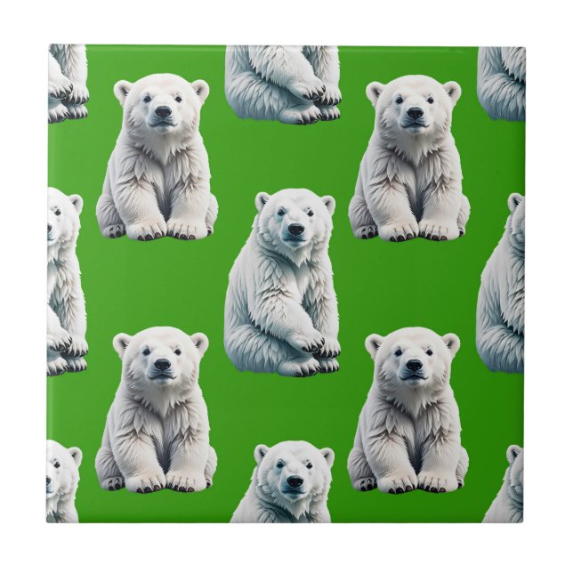 Green Polar Bear Pattern Design  Ceramic Tile (Front)