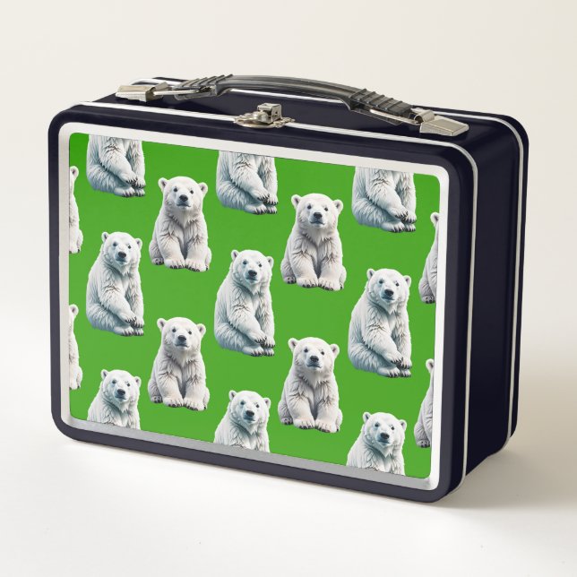 Green Polar Bear Pattern Design  Metal Lunch Box (Front)