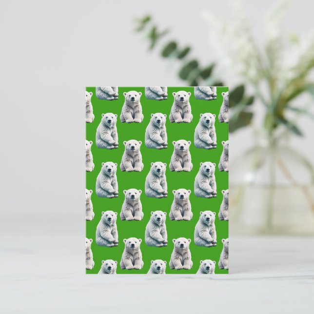 Green Polar Bear Pattern Design  Postcard (Standing Front)