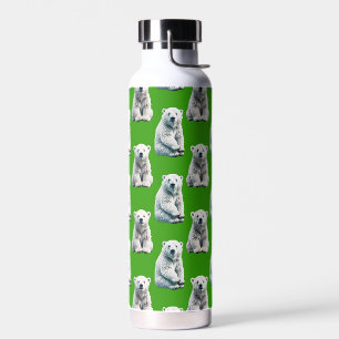 Green Polar Bear Pattern Design Water Bottle