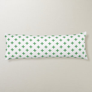 Green polka crosses on white body cushion