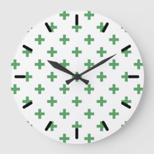 Green polka crosses on white large clock