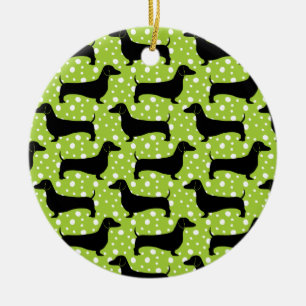 Green Polka Dachshunds Ceramic Ornament