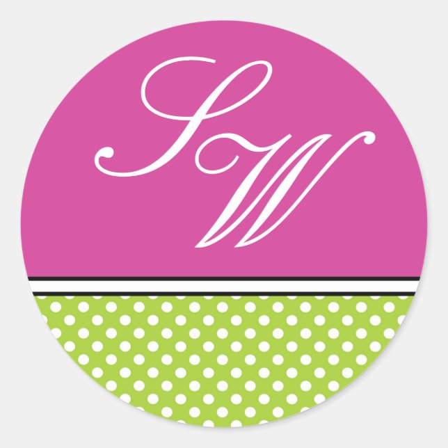 Green Polka Dot and Pink Wedding Sticker (Front)