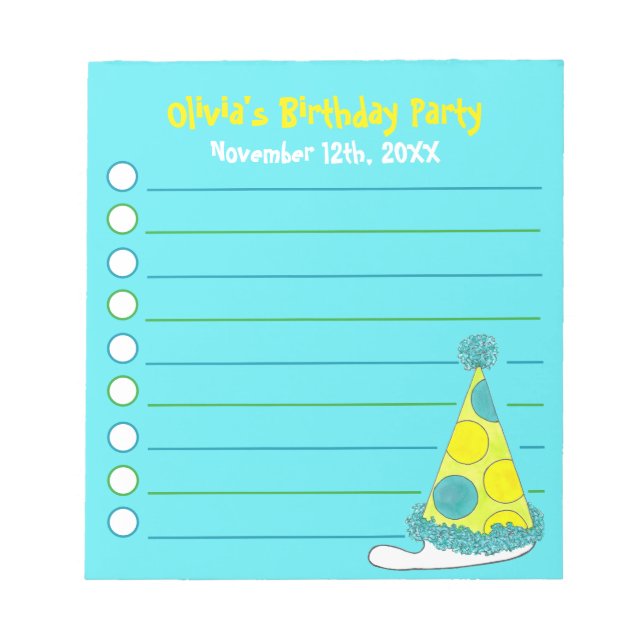 Green Polka Dot Birthday Party Personalised Favour Notepad (Front)