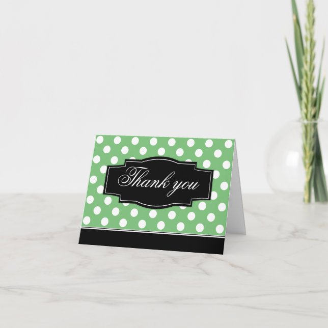 Green Polka Dot Black Frame Thank You card (Front)
