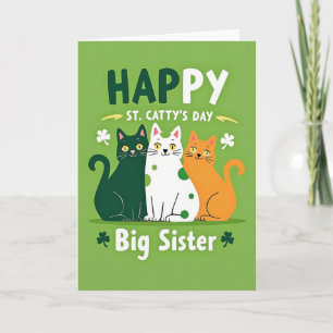 Green Polka Dot Cats Big Sister Card