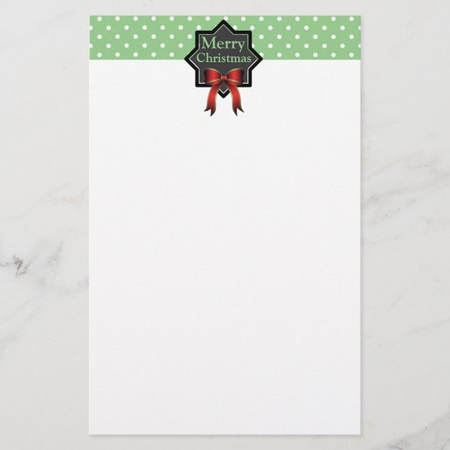 Green Polka Dot Christmas Stationery (Front)