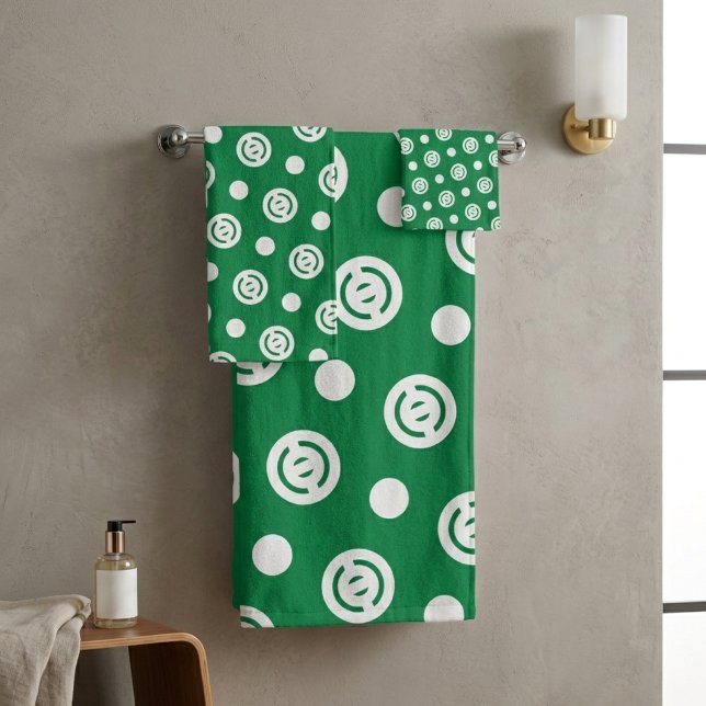 Green Polka Dot Circle Minimal Geometric Pattern Bath Towel Set (Creator Uploaded)