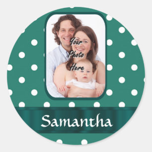 Green polka dot classic round sticker