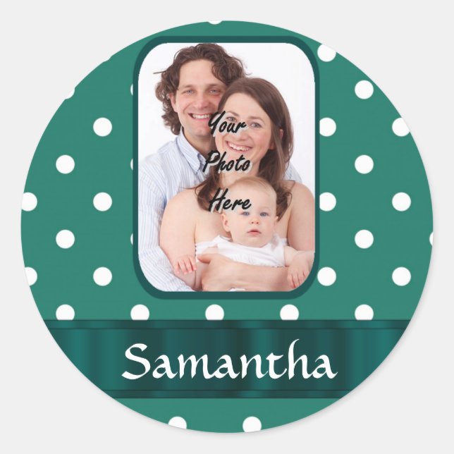 Green polka dot classic round sticker (Front)