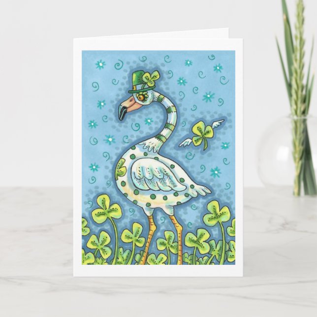 GREEN POLKA DOT FLAMINGO, FUNNY ST. PATRICK'S DAY CARD (Front)