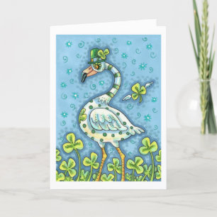 GREEN POLKA DOT FLAMINGO, FUNNY ST. PATRICK'S DAY CARD