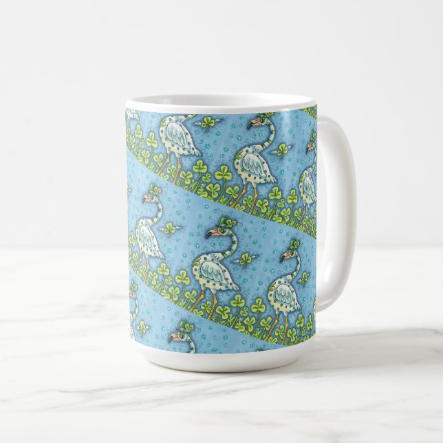 GREEN POLKA DOT FLAMINGO, FUNNY ST. PATRICK'S DAY COFFEE MUG (Front Right)