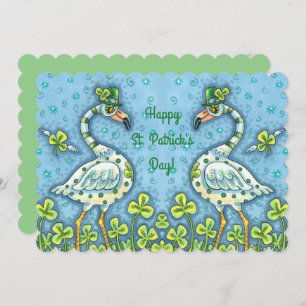GREEN POLKA DOT FLAMINGOS, ST. PATRICK'S DAY Flat Holiday Card