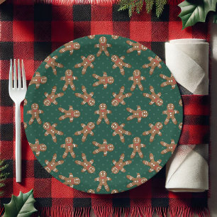 Green Polka Dot Gingerbread Man Christmas Paper Plate