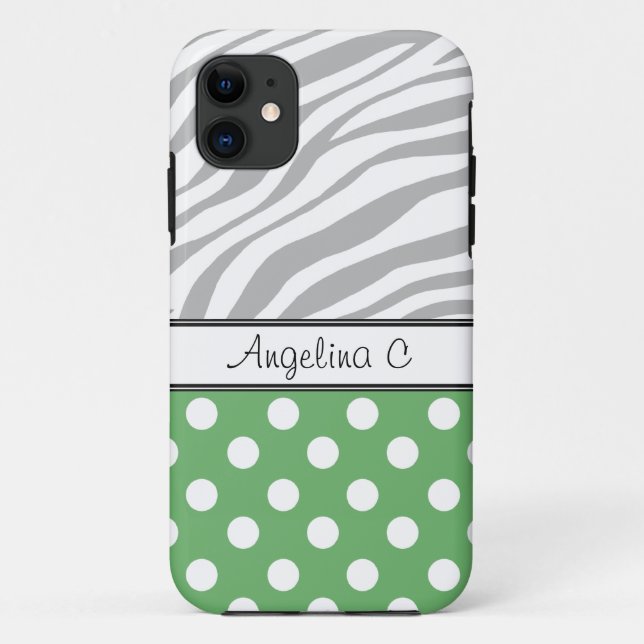 Green Polka Dot Light Zebra Print iPhone 5 Case (Back)