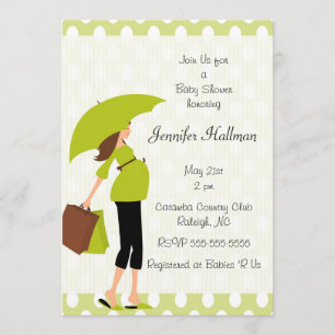 Green Polka Dot &  Mod Pregnant Mum - Boy or Girl Invitation