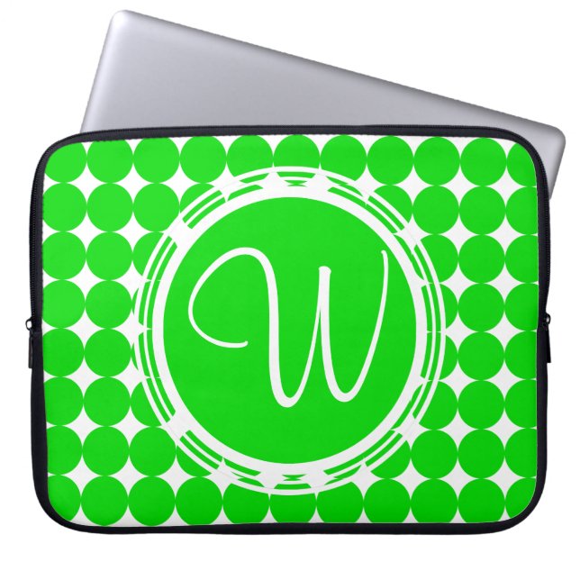 Green Polka Dot Monogram Laptop Sleeve (Front)