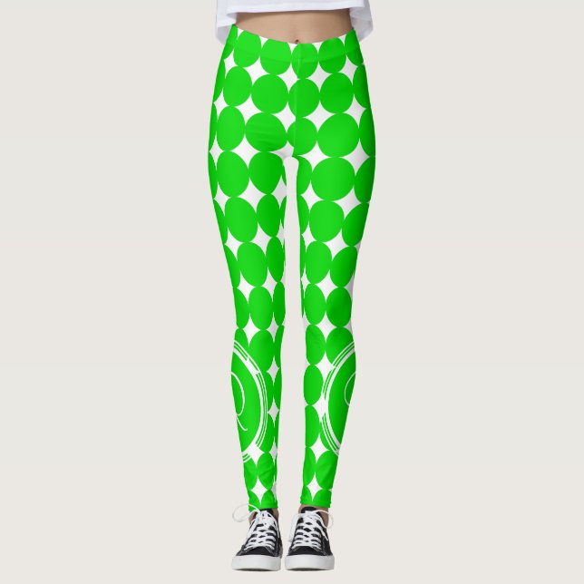 Green Polka Dot Monogram Leggings (Front)