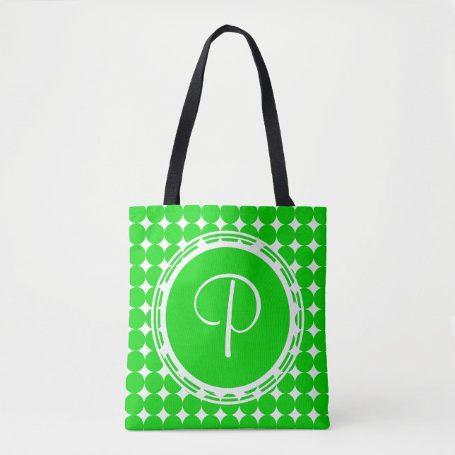 Green Polka Dot Monogram Tote Bag (Front)