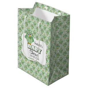 Green Polka Dot Owl - Baby Shower  Medium Gift Bag