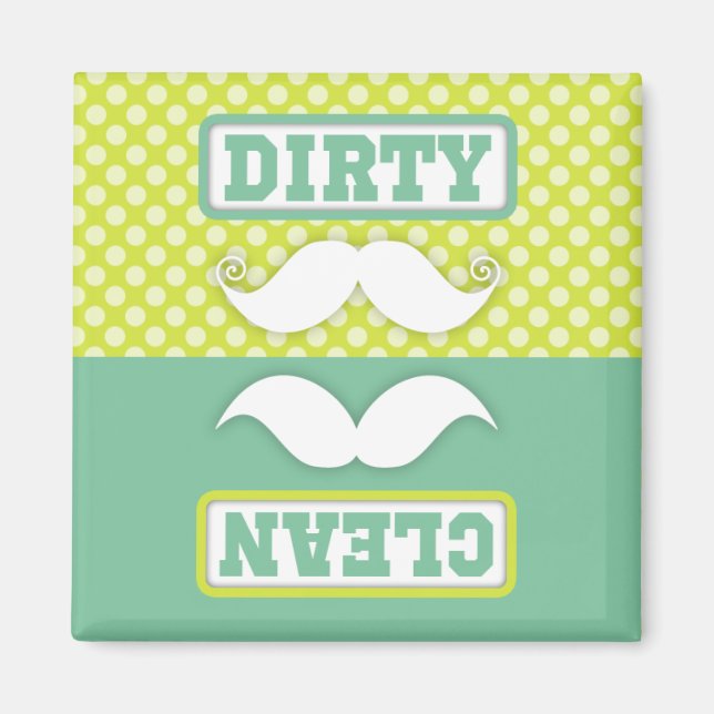 Green Polka Dot Pattern Moustache Clean Dirty Magnet (Front)