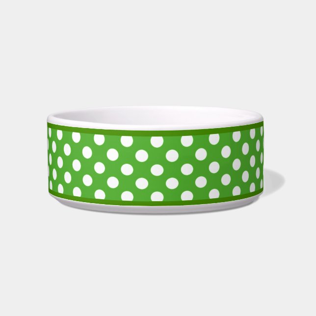 Green Polka Dot Pattern Small Ceramic Dog Bowl (Right)