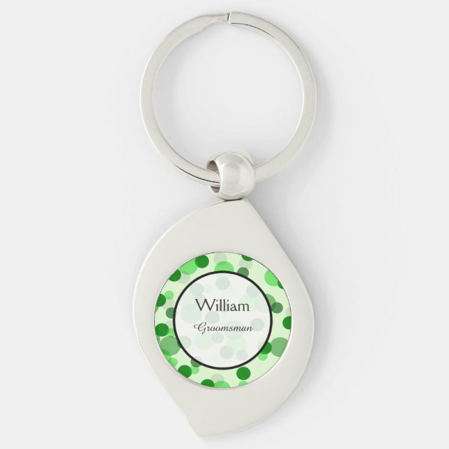 Green Polka Dot Pattern Wedding Keepsake Key Ring (Front)