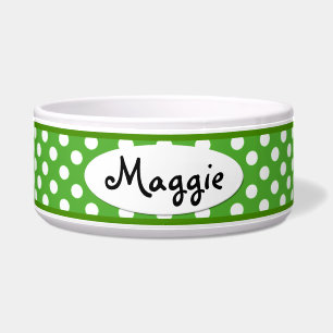 Green Polka Dot Personalised Ceramic Dog Bowl