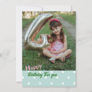 Green Polka dot photo Birthday Cards