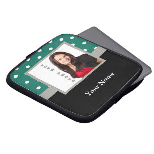 Green polka dot photo template laptop sleeve