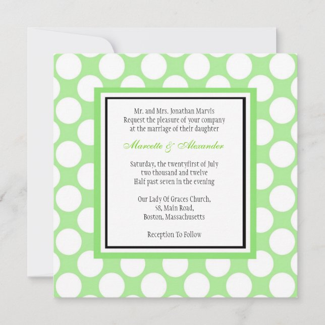 Green Polka Dot Wedding Invitation (Front)