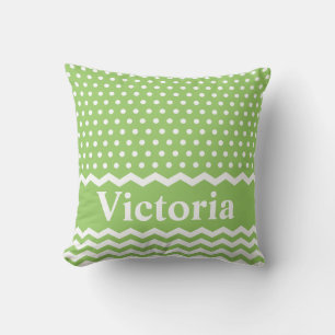 Green Polka Dots and Chevrons Cushion