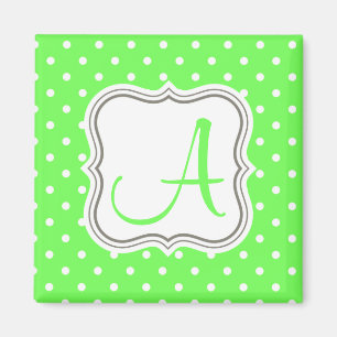 Green polka dots monogram initial name elegant magnet