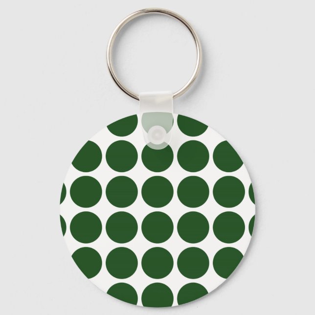 Green Polka Dots on White Key Ring (Front)