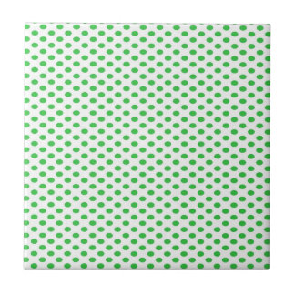Green Polka Dots on White Tile