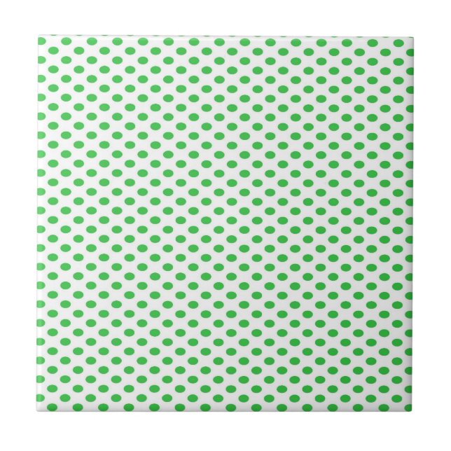 Green Polka Dots on White Tile (Front)