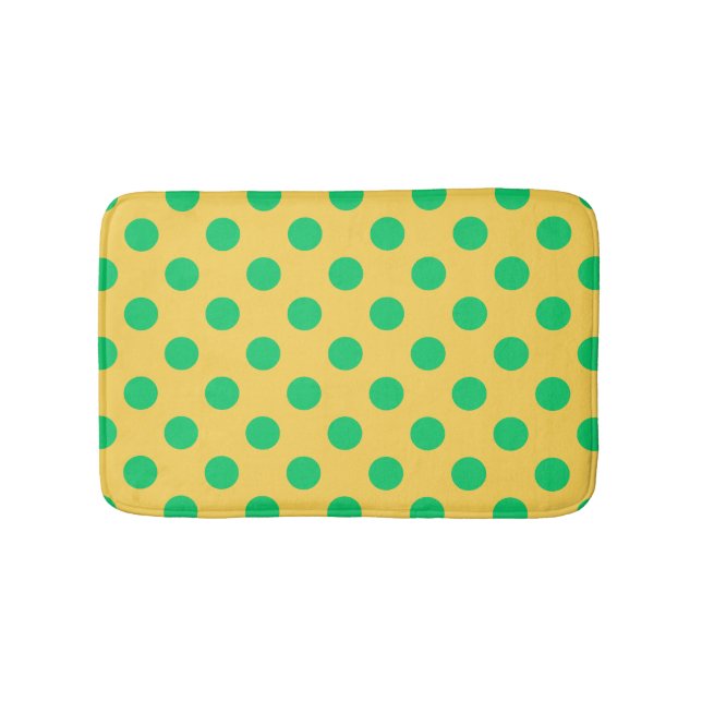 Green polka dots on yellow bath mat (Front)