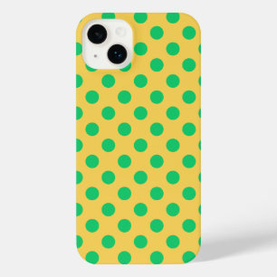 Green polka dots on yellow  iPhone 14 plus case