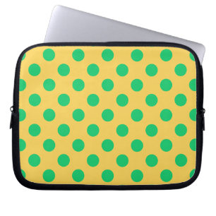 Green polka dots on yellow laptop sleeve