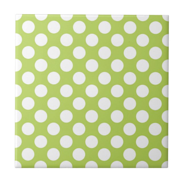 Green Polka Dots, Polka Dot Pattern, Dots, Dotted Ceramic Tile (Front)