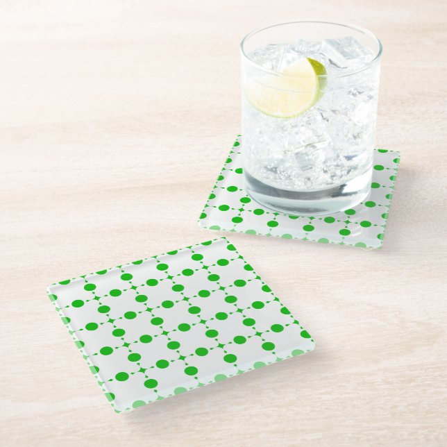Green Polka Dots, Polka Dot Pattern, Dots, Dotted Glass Coaster (Angled)