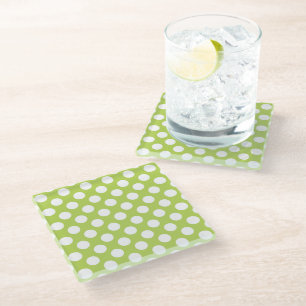 Green Polka Dots, Polka Dot Pattern, Dots, Dotted Glass Coaster